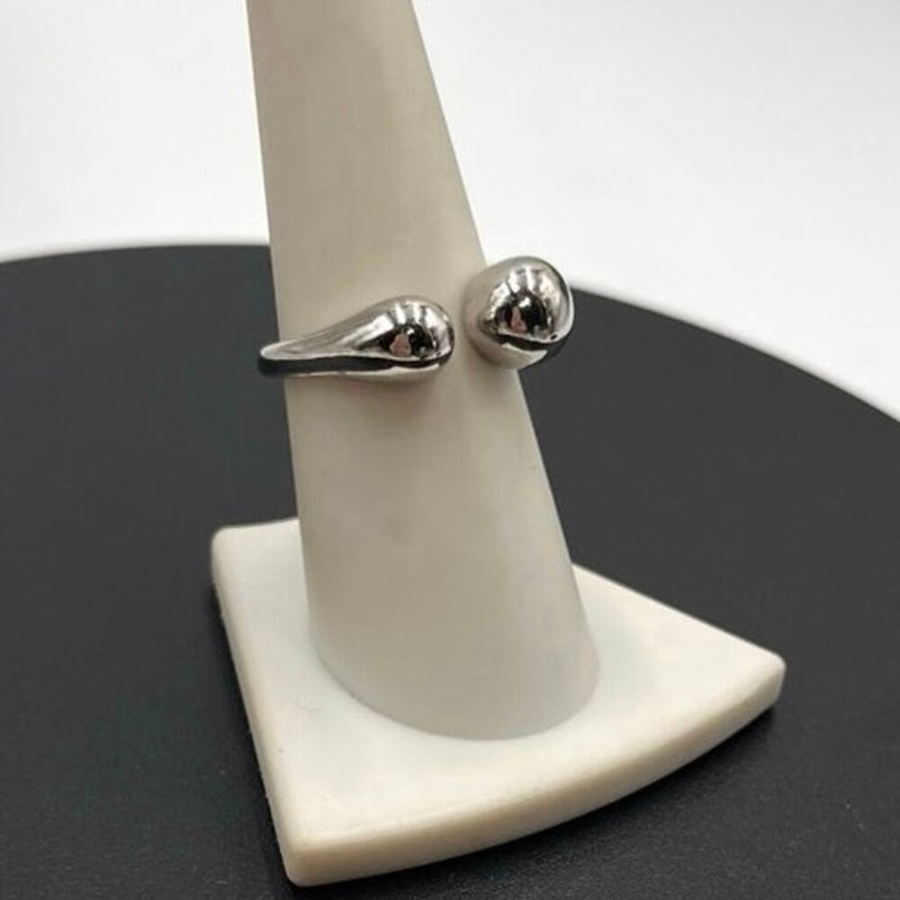 Sterling Silver Teardrop Ends Adjustable Simple Minimal Cuff Ring Sz 7.5
